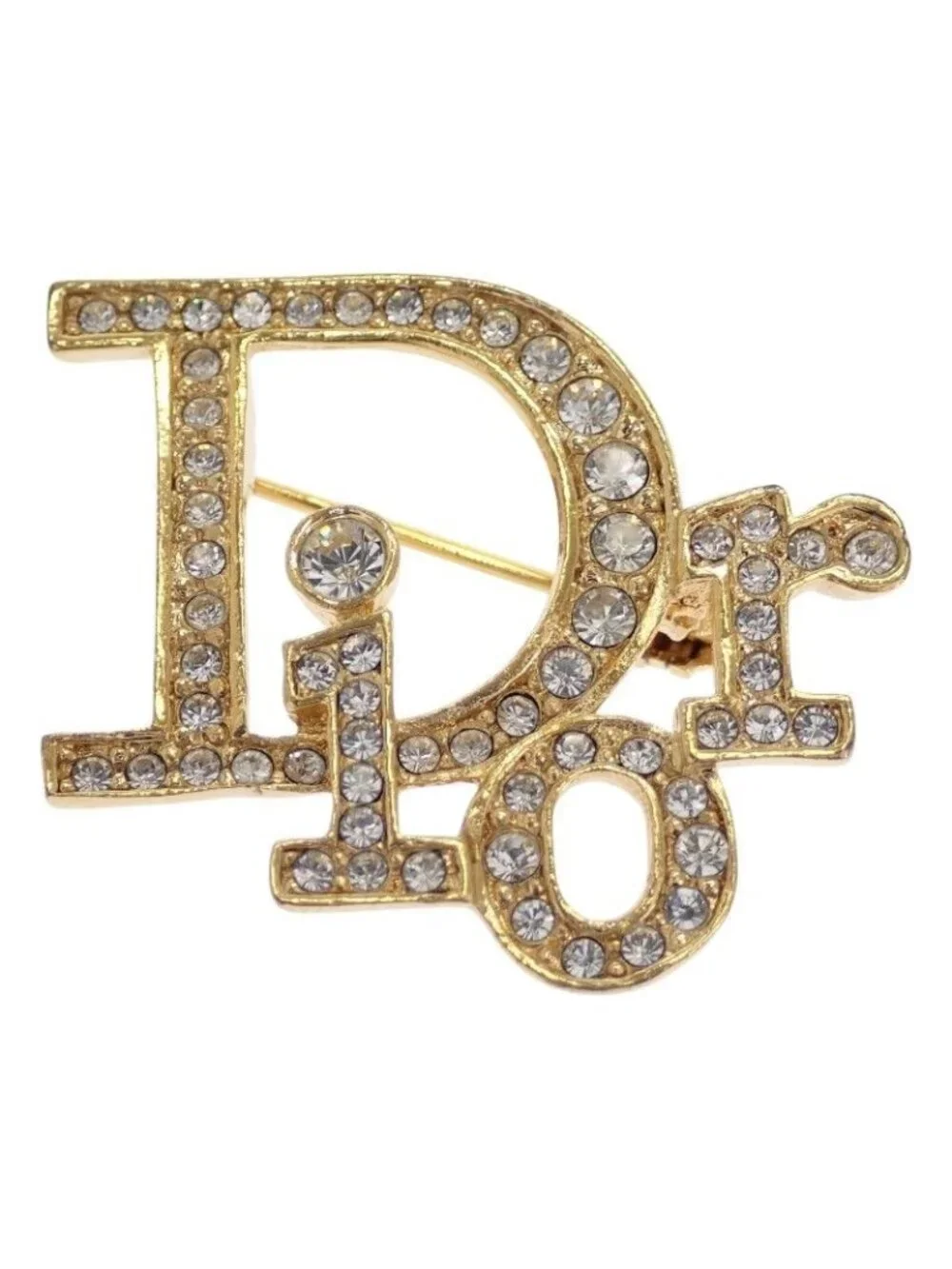Dior Logo Brooch Metal Rhinestone Gold
